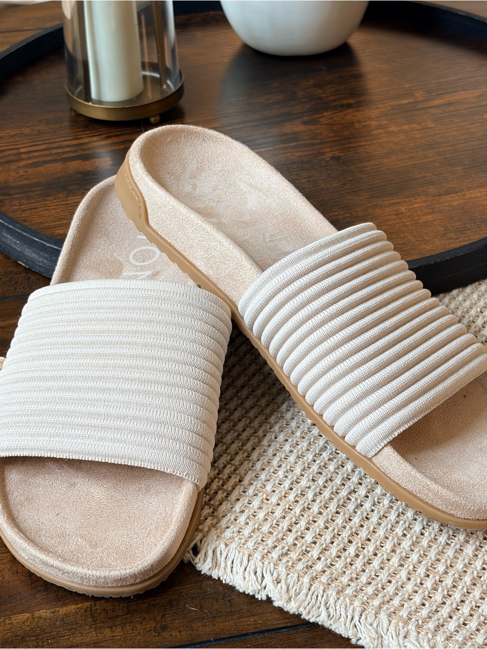 Vionic Evie Knit Ribbed Slide - Cream